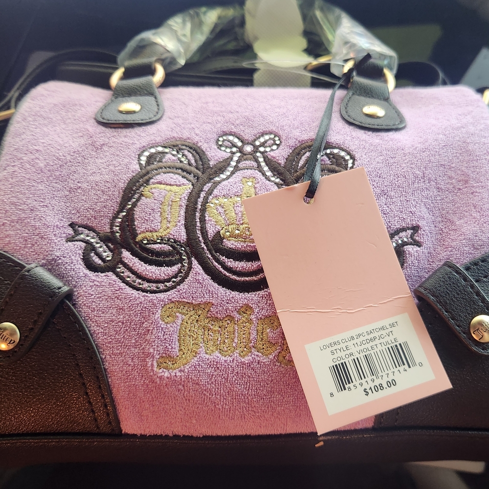 Juicy Couture Purple and Black Satchel with Metallic Hardware